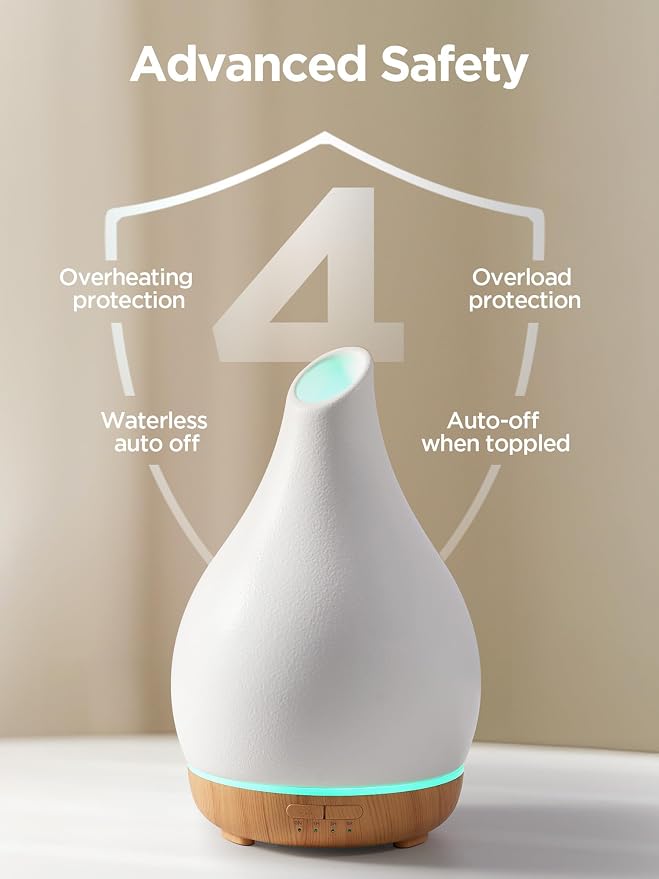 InnoGear Essential Oil Diffuser, 300ml Ceramic Diffuser for Home Handcrafted Stone Aromatherapy Diffusers Ultrasonic Cool Mist Humidifier Vaporizer 4 Timers, White Vase-Shaped Ceramic, Large