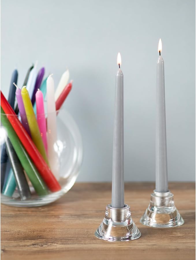 CANDWAX 12 inch Taper Candles Set of 4 - Dripless and Smokeless Candles Unscented - Slow Burning Candle Sticks - Light Gray Candle Taper