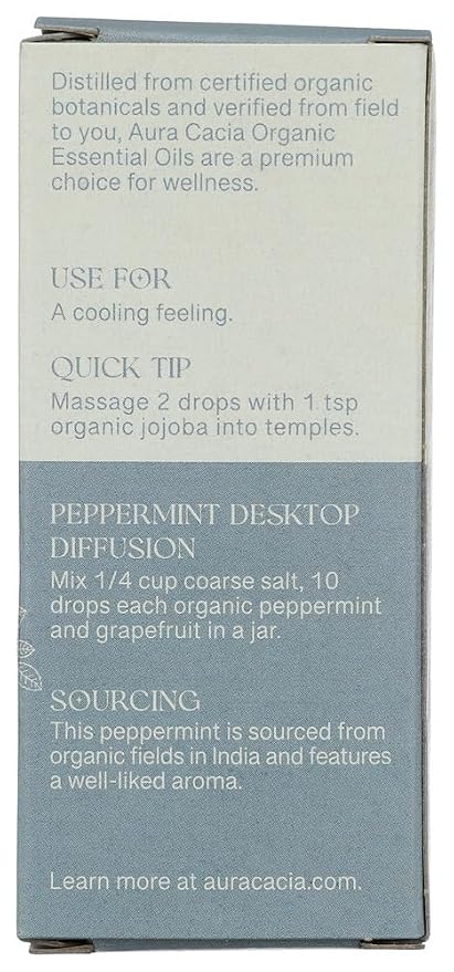 Aura Cacia, Organic Peppermint Essential Oil, 0.25 Fl Oz