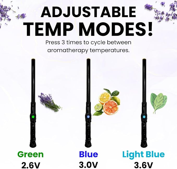 Rechargeable Aromatherapy Wand Diffuser with Adjustable Thread Design, 12-Inch Slim Battery Stick for Pocket or Bag, Includes Storage Box, Sleek Wellness Gift for Travel, Office or Daily Use (Black)