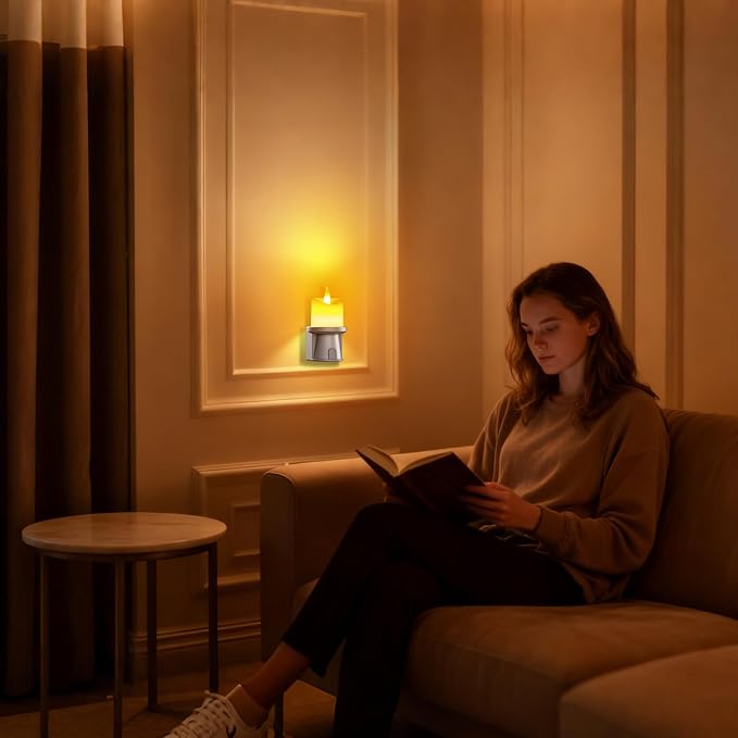 Flameless Candles Night Light with Flickering Flame, Battery Operated LED Night Light, Magnetic Attachment for Easy Placement, Realistic Candlelight for Home, Bathroom, Window Decor (Taupe, 2 Pack)