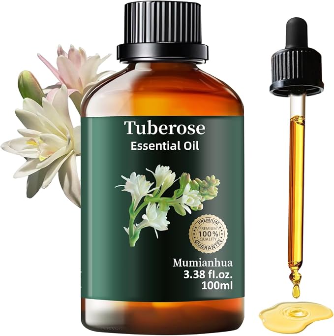 Tuberose Essential Oil, Pure Tuberose Oil Mumianhua Extravagant Perfumer's Essence Floral Oil for Reed Diffuser, Natural Perfume & Skin Elixir, Hair, Candle Making 3.38 Fl Oz