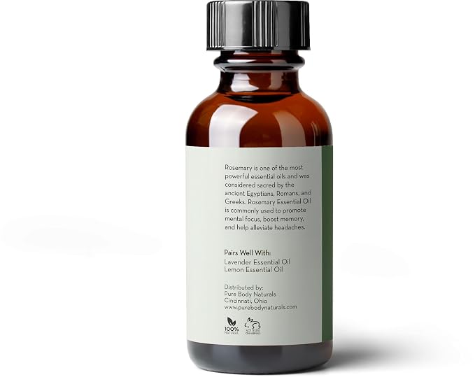 Pure Body Naturals - 100% Pure Rosemary Essential Oil, Steam-Distilled for Aromatherapy, Scalp Massage & DIY Blends, 1 Fl Oz