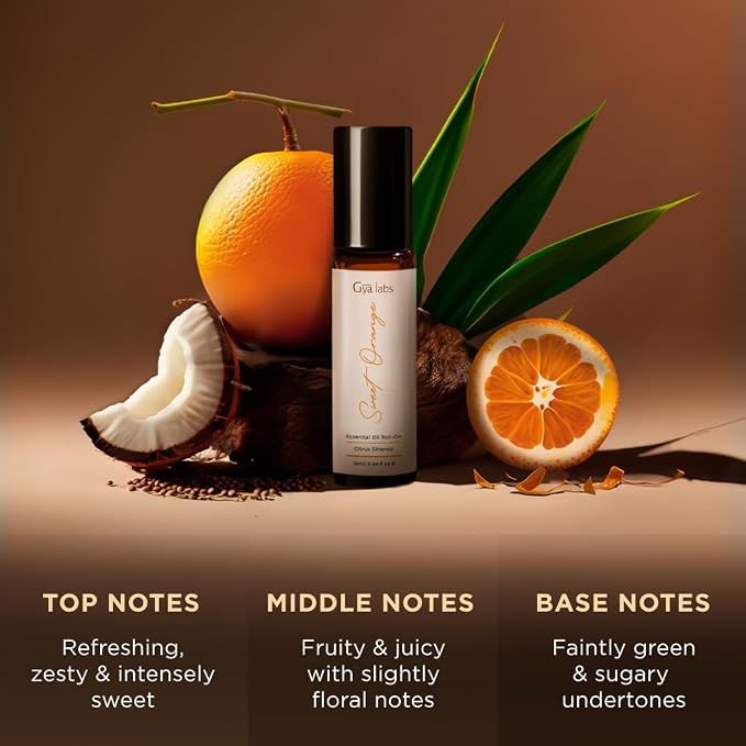 Gya Labs Sweet Orange Essential Oil Roll On - 0.34 Fl Oz - Travel Size Roller for Camping, Skin, Aromatherapy Relief, Convenience