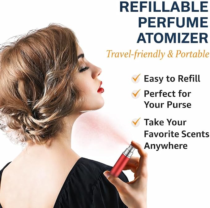 4 Pcs Refillable Perfume Atomizer, Travel Perfume Bottle Refillable and Leak-Proof, Portable Empty Cologne Atomizer, Mini Refillable Perfume Bottle for Pocket, Easy to Refill Decant Sprayer (8 ml)