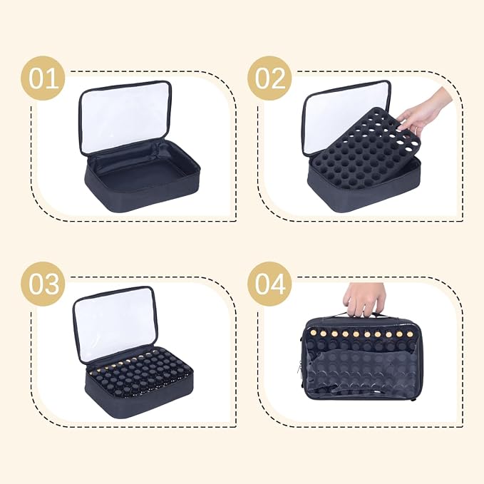 Essential Oils Carrying Case Holds 60 Bottles with Detachable Pad,Black