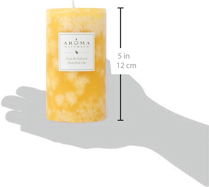 Aroma Naturals Orange and Lemongrass Essential Oil Scented Pillar Candle, Ambiance, 2.75 inch x 5 inch, Yellow