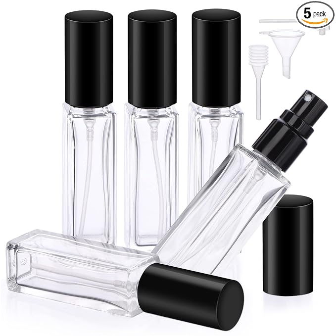 Segbeauty Mini Perfume Spray Bottles, 5 Set of 10ML Clear Glass Travel Perfume Atomizer Refillable, Empty Tiny Sprayer Fragrance Scent Sample Spray Containers Cosmetics Essential Oil Dispensing Bottle