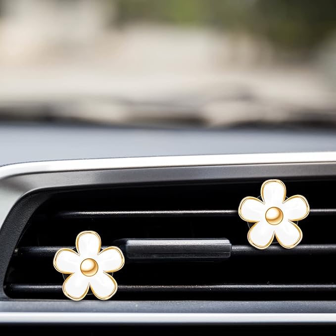 Frienda 6 Pcs Daisy Flower Air Vent Clip Accessories Air Conditioning Outlet Clip Car Air Freshener Dashboard Accessories Charm Car Inter Decor(3 cm, 3.3 cm,White)