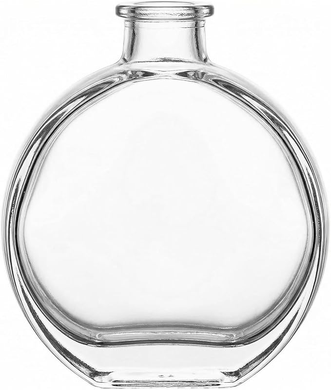 1 Pack 150ml/5oz Flat Round Clear Glass Reed Diffuser Bottles, Refillable Aromatherapy Essential Oil Bottles for Bathroom, Home & Office Decor