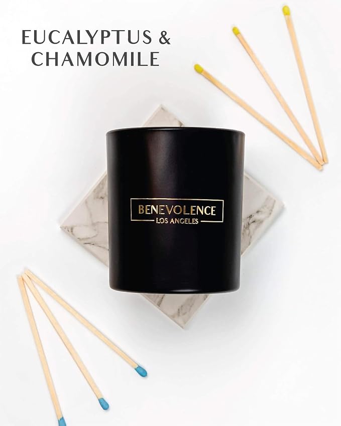 Benevolence LA Premium Eucalyptus & Chamomile Scented Candle – Long-Lasting, 45-Hour Burn – Luxury Natural Soy Candle for Home – Aromatherapy & Room Decor – 8oz