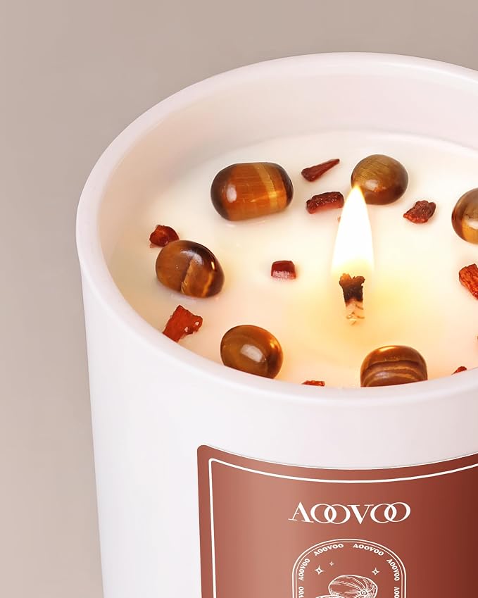 AOOVOO Nutmeg Beans Scented Candles for Women - Aromatherapy Candle with Crystals Inside, 7oz Soy Candles for Home Scented, Mothers Day Birthday Gifts Candle for Women Mom