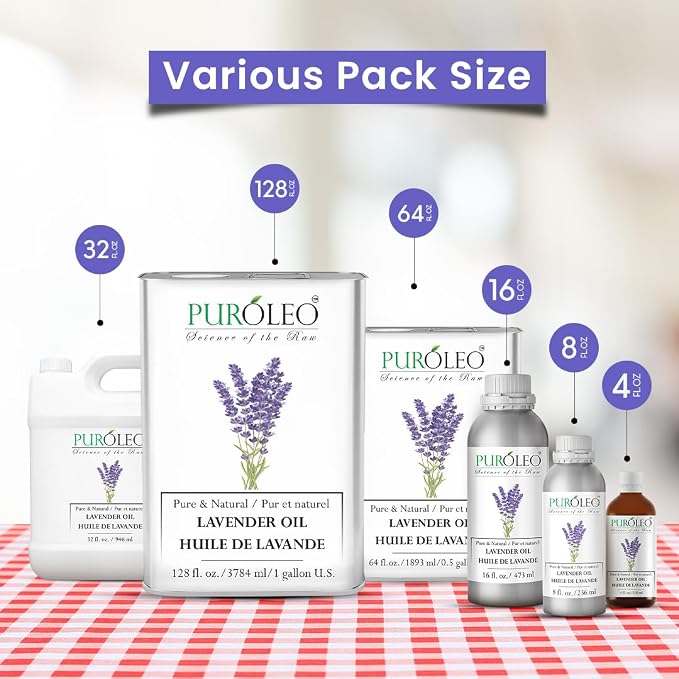 PUROLEO Lavender Essential Oil 32 Fl Oz/946 ML (Packed in Canada) 100% Pure Natural Undiluted for Aromatherapy, Aromatherapy Oil for Sleep, Relaxation Bulgaria France Oil Diffuser