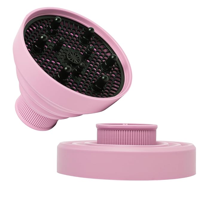 Universal Collapsible Hair Dryer Diffuser Attachment-Foldable Portable Travel and Easy Storage Hair Diffuser Fit Most Hair Dryers with Nozzle Diameter D-1.575Inch to 1.968 Inch (4-5cm)- Pink