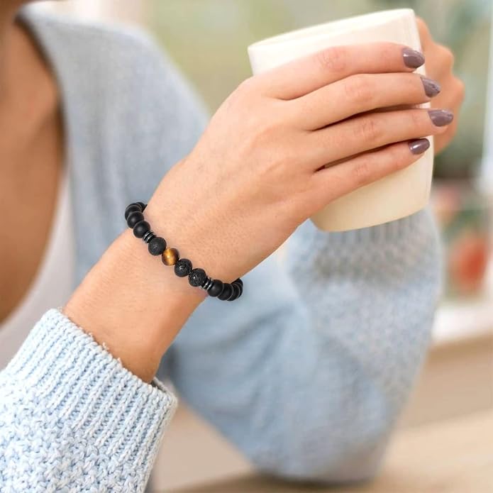 Healing Bracelets for Women, Anti Anxiety Yoga Beads Stress Relief Healing Thoughts Bracelets Relaxation Gift Aromatherapy Essential Oil Diffuser Lava Bracelet Gifts for Women