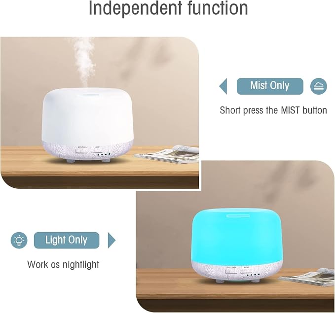 Aromatherapy Diffuser for Essential Oil, 300ml Cool Mist Humidifier with Remote Control, Aroma Diffusers for Home with Waterless Safety Switch & 14 LED Colors White Wood Base