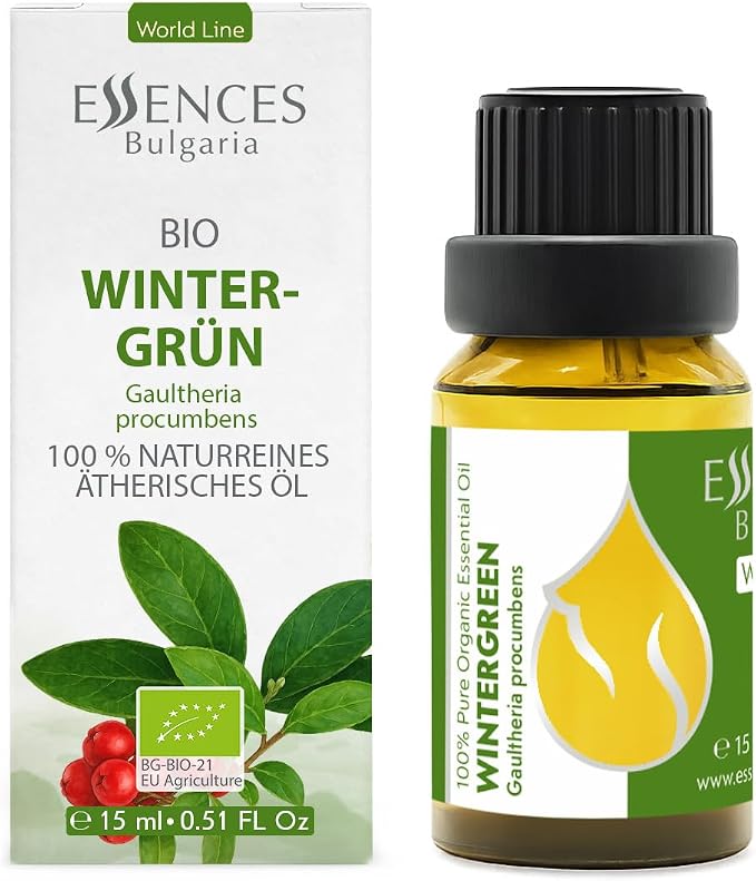 Essences Bulgaria Organic Wintergreen Essential Oil 0.51 Fl Oz | 15ml | Gaultheria procumbens | 100% Pure | Natural | Undiluted | Therapeutic Grade | Aromatherapy | Cosmetics | Cruelty Free | Vegan