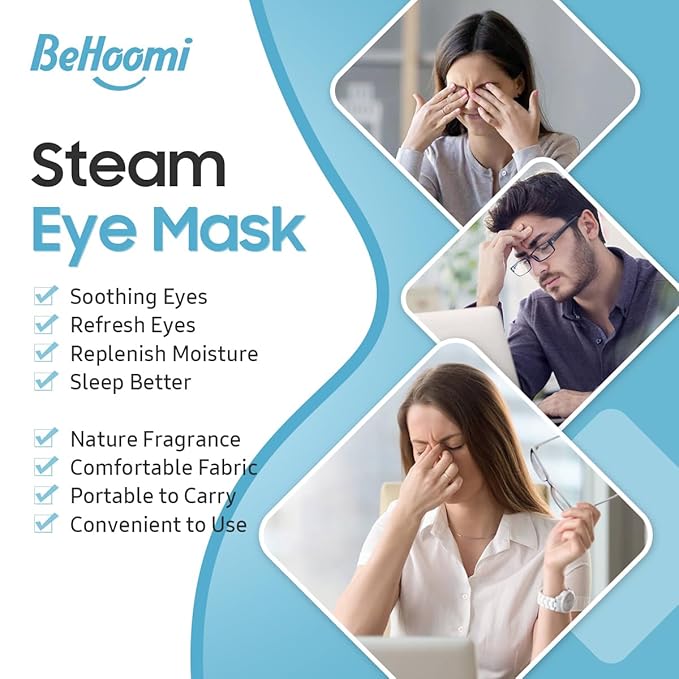 BeHoomi Steam Eye Mask, 10Packs Heated Eye Mask, Self Heating Disposable SPA Warm Compress for Eyes Sleep Mask, Travel Essentials & Relaxation Gifts for Women (Jasmine Scent)