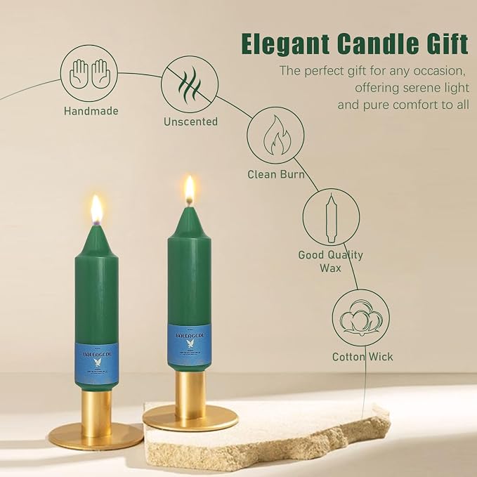Smokeless Candlesticks Short Taper Candle,Unscented 5 Inches Dark Green Candle Sticks Dripless Tapered Candles for Home Décor Weddings Seasons Gifts