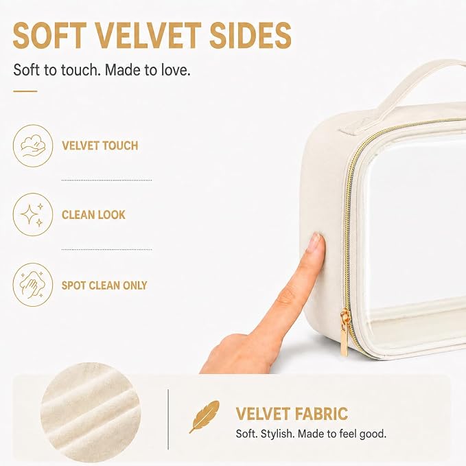 PACKISM Clear Makeup Bag Combo Pack, 1 TSA Approved Medium & Large for Checked Luggage, Clear Toiletry Bag with Handle, Water-resistant Travel Essentials Organizer, Creamy Off-White