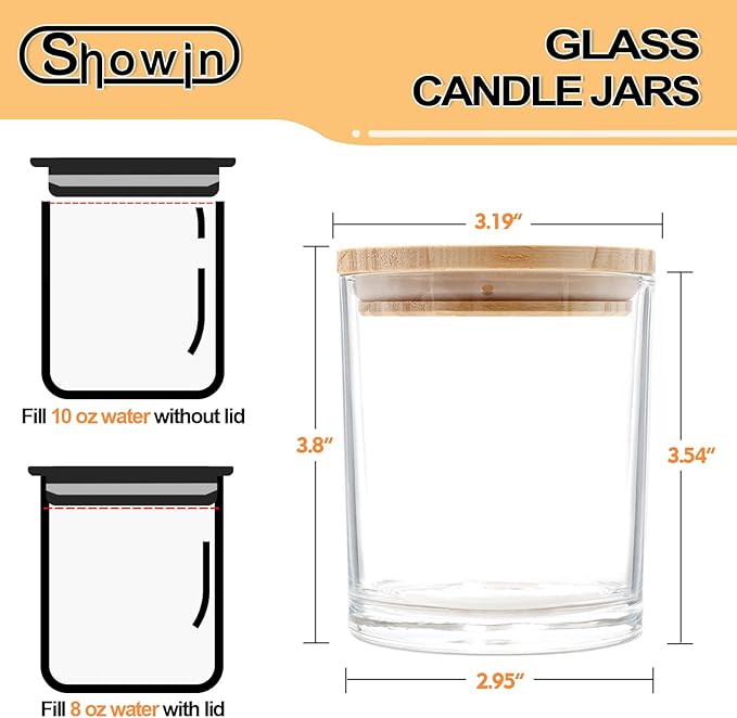 SHOWIN 10 OZ Thick Candle Jars for Making Candles 15 Pcs, Empty Jars with Wood Lids for Candle Making, Sample Container, Clear