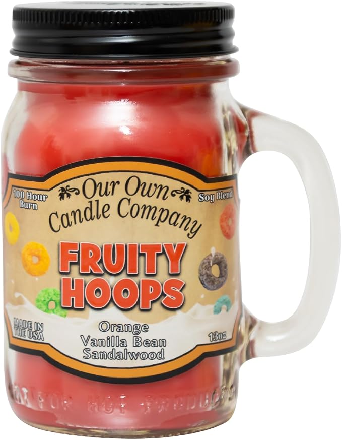 Our Own Candle Company, Fruity Hoops Scented Mason Jar Candle, 100 Hour Burn Time, 13 Ounces