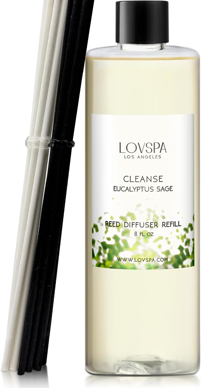 Eucalyptus Sage Diffuser Oil Refill, 8 oz, Room Fragrance, Spa Aroma | Eucalyptus, sage, and peppermint profile, includes replacement reeds, guest bathroom, home scent, entryway, shelf decor