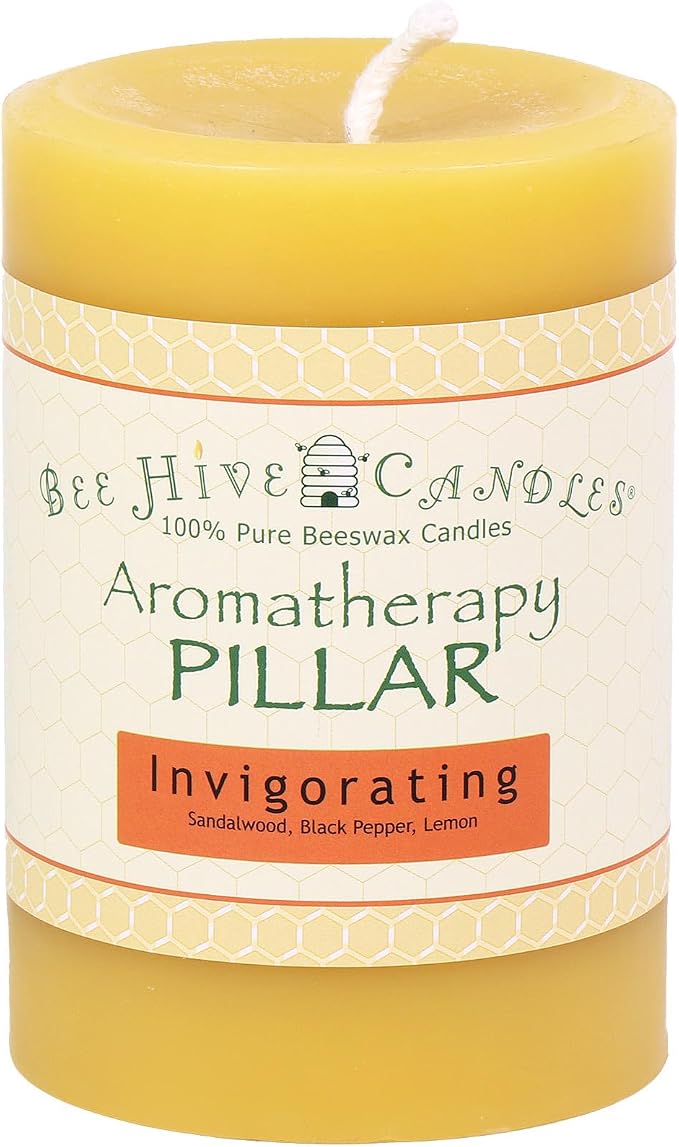 Bee Hive Candles 100% Pure Beeswax Aromatherapy Pillar Candle (3" x 4", Invigorating)