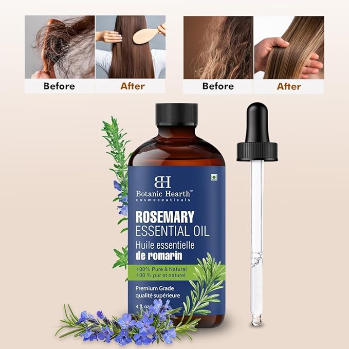 Botanic Hearth Rosemary Essential | 100% Pure and Natural | Premium Grade Essential Oil for Diffuser, Aromatherapy, Soap and Candle Making | Rosemary Oil | With Glass Dropper | 4 Fl Oz