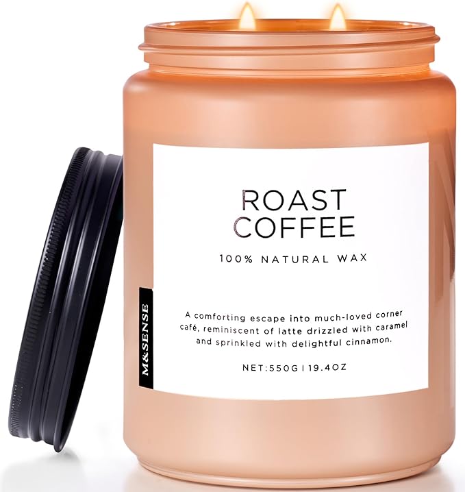 M&SENSE Coffee Scented Candles for Home, 19.4oz Soy Candles Non Toxic, 110 Hours Long Lasting Slow Burn, Home Smelling for Stress Relief Relaxation, Housewarming Gifts for Kitchen & Women Men