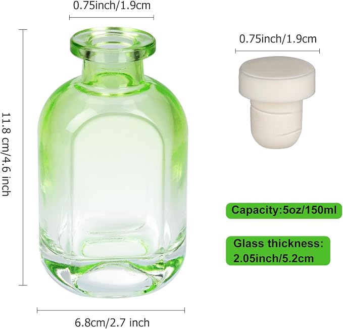 Glass Diffuser Bottles 2 Pack 5oz/150ml Reed Diffuser Bottle Empty Diffuser Bottle Refillable Aromatherapy Storage Container Reed Diffuser Sticks Bottles(Gradient Green)