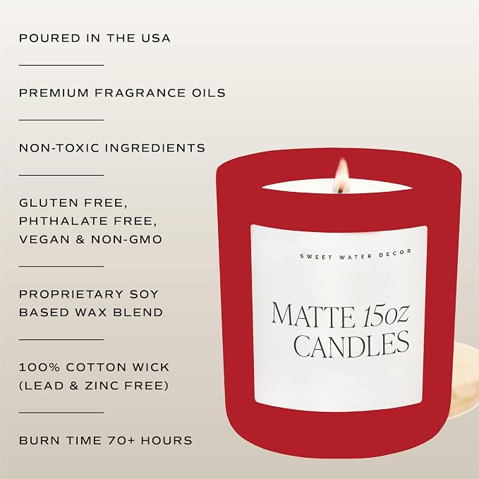 Sweet Water Decor Love You Scented Candles - Soy Candles with Fresh Lavender, Geranium, Warm Mahogany and Earthy Teakwood - Candle Wax with 70 Hours Burn Time - 15Oz Red Matte Jar Wax Candle