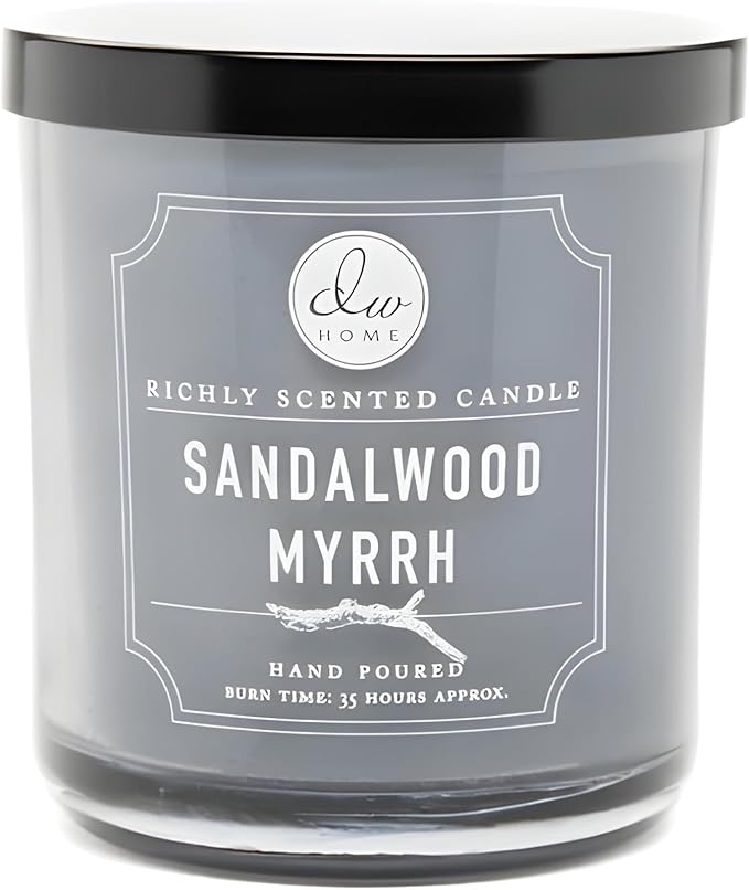 DW Home Sandalwood Myrrh Scented Candle for Home, 9 oz, Medium Single Wick Candle Jar, Up to 33H Burn Time, Luxury Scented Candle for Relaxation, Gifting, Home Decor
