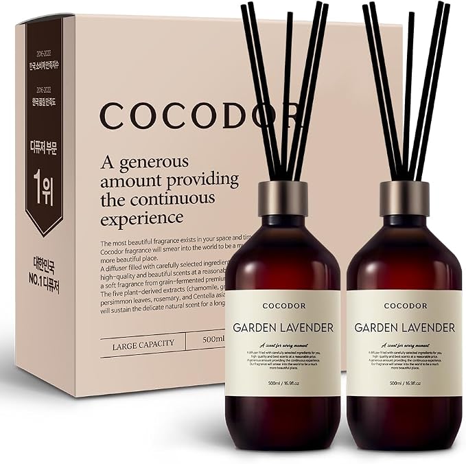COCODOR Premium Reed Diffuser/Garden Lavender /16.9oz /2 Pack/Large Capacity Fragrance Scent Oil Stick Diffuser Set for Bedroom Bathroom Home Décor