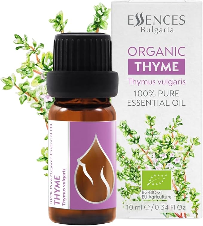 Essences Bulgaria Organic Thyme Essential Oil 1/3 Fl Oz | 10ml | Thymus vulgaris | 100% Pure and Natural | Undiluted | Therapeutic Grade | Family Owned Farm | Steam-Distilled | Non-GMO | Vegan