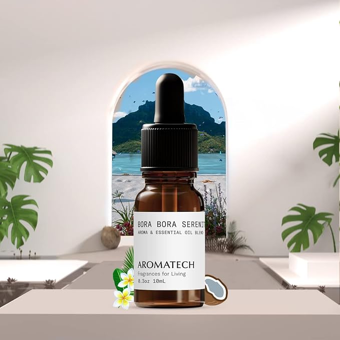 AromaTech Bora Bora Serenity Aroma Essential Oil Blend: Luxury Hotel Inspired Aromatherapy with Tropical Fruit, Frangipani & Coconut for Ultrasonic Diffusers & Nebulizers (10 mL)