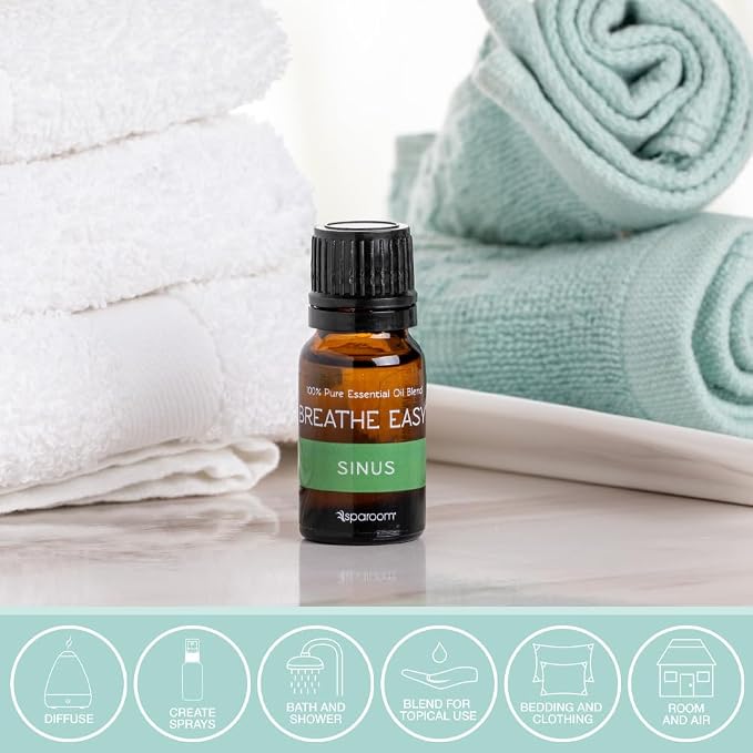 SpaRoom Aromatherapy 100% Pure Undiluted Essential Oil, Breathe Easy Sinus Blend, 10 mL