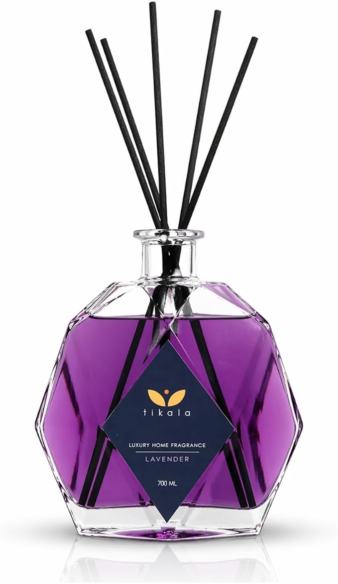 Luxury Reed Diffuser with Lavender Scent – Crystal Glass Bottle – Home Fragrance for Living Room Bathroom & Office – 23.67 fl oz 700 ml