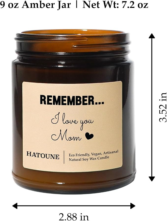 Lavender & Sage Scented Soy Candle, Remember I Love You Mom, Made in USA, Hand Crafted, 40-50 Hour Burn Time, 7.2 oz Amber Jar