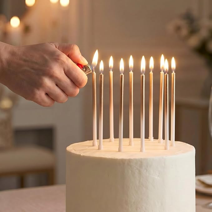 24-Count Gradient Gold Birthday Candles, 5.5-Inch Long Thin Cake Candles for Wedding, Celebration, Birthday Party Cake Decorations