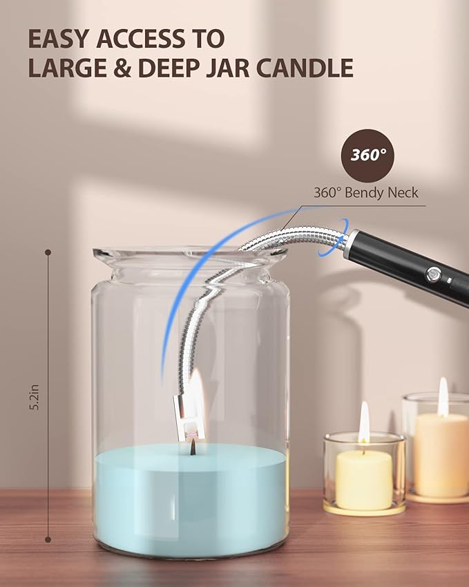 RONXS Candle Lighters, Long Electric Lighter Rechargeable USB Lighter with LED Battery Display, Flexible Neck Plasma Arc Lighter for Fireworks Gas Stove BBQ
