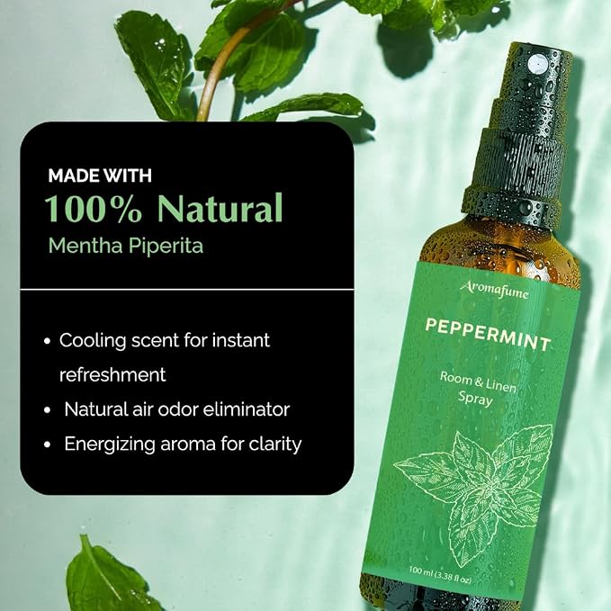 Peppermint Room, Linen & Pillow Spray by Aromafume | 100ml/3.38 fl oz | with Pure Peppermint Essential Oil | Aromatherapy Spray for Relaxation, Sleep & Stress Relief | Mist for Bedding, Fabrics