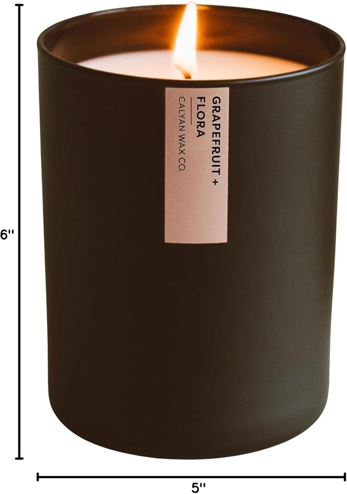 Calyan Wax Co. Grapefruit & Flora Scented Candle - 75 Hour Burn - Luxury Clean Soy Wax Candles - Long Lasting Black Tumbler Jar Candle for Home - 10.2oz