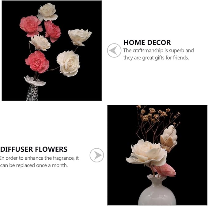 KALLORY Aroma Diffuser Flowers 6pcs Fire-Free Rattan Reed Essential Oil Diffusers Light-Colored Home Fragrance Decor for Living Room and Office