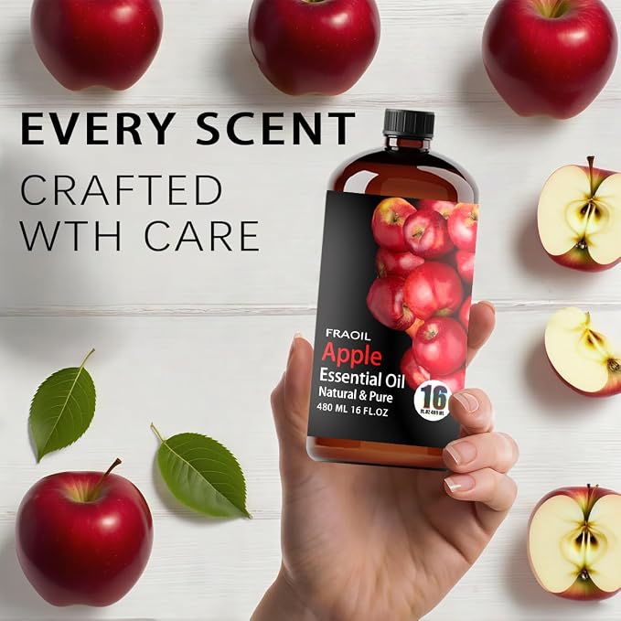 Apple Essential Oil, Apple Oil 16 Fl Oz 480 ML for Diffuser Humidifier Yoga Cleaning DIY Candle Soap Making Perfume Gift for Women Essential Oils FRAOIL (Apple 16 Fl Oz (Pack of 1))