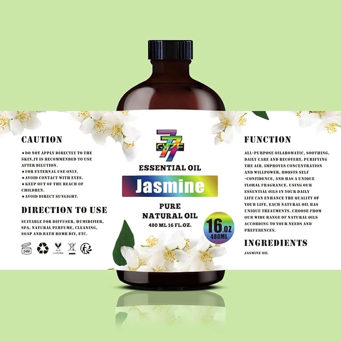 Jasmine Essential Oil, Jasmine Oils, for Diffuser, Massage, Humidifier, DIY Candles, Soap, Bedroom, Yoga, Gift, Essential Oil, GV77ZF Jasmine Fragrance Oil - 16 fl oz (480 ml)