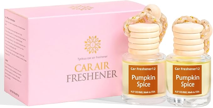 Hanging Car Air Freshener, Long Lasting Essential Oil Diffuser, Non-Toxic Pumpkin Spice Scent, Cute Car Fresheners for Women, 2 Pack Made in USA