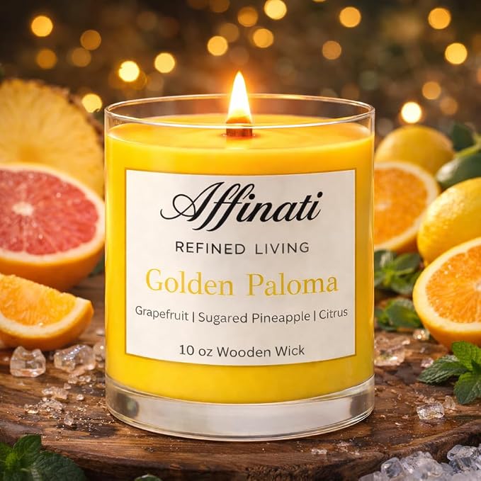 Affinati Golden Paloma Scented Candle, 10 oz Wooden Wick Tumbler Jar – Bright Grapefruit Citrus Aromatherapy, Fresh Summer Soy Blend Gift