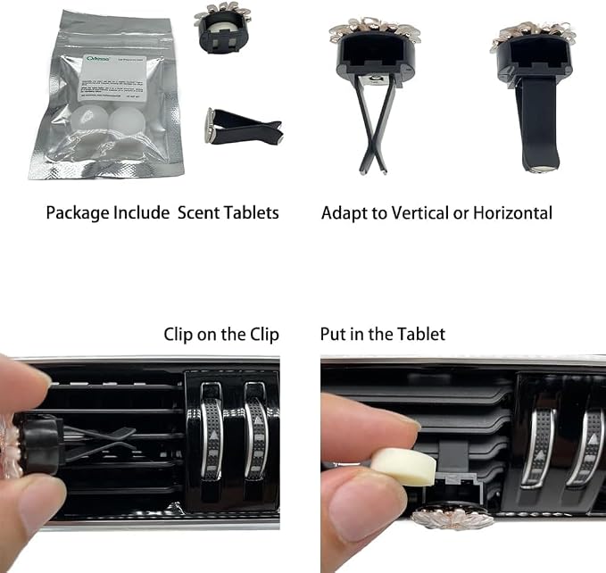 ORIESSE 4pcs Cute Daisy Flowers Car Air Freshener Vent Clips,Girly Flowers Car Accessories for Women,4 Sizes Sparkle Black Silver Flower Car Vent Clips,Refillable Clips On Car Diffuser