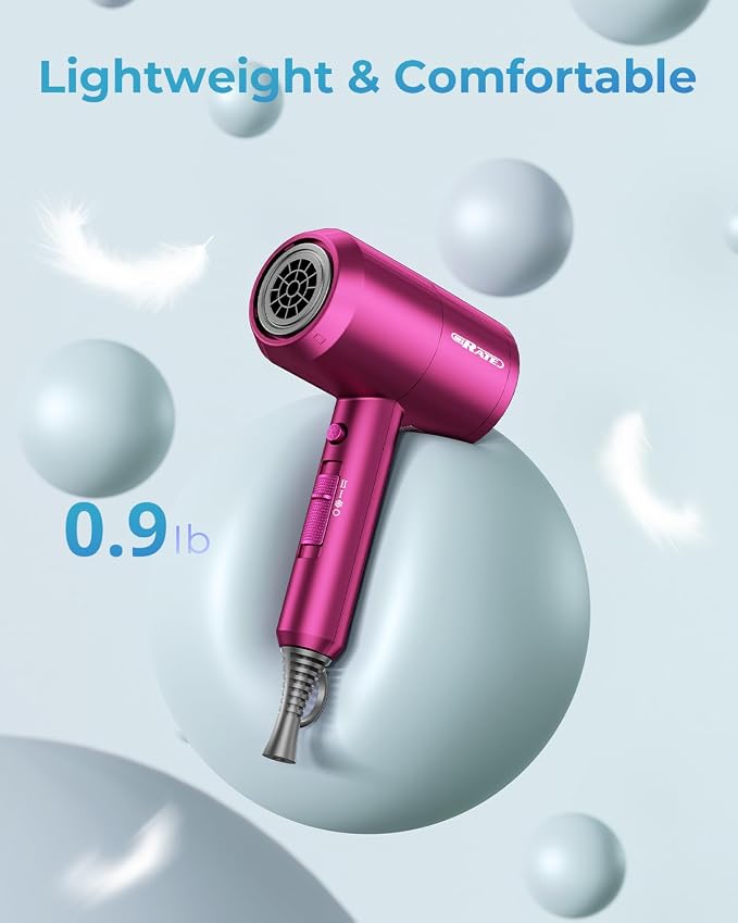 SHRATE Ionic Hair Dryer with Diffuser | Professional Blow Dryer for Curly, Frizzy & All Hair Types | Low Noise & Gentle for Sensitive Hair | Compact & Portable Design for Home, Travel, Women & Men